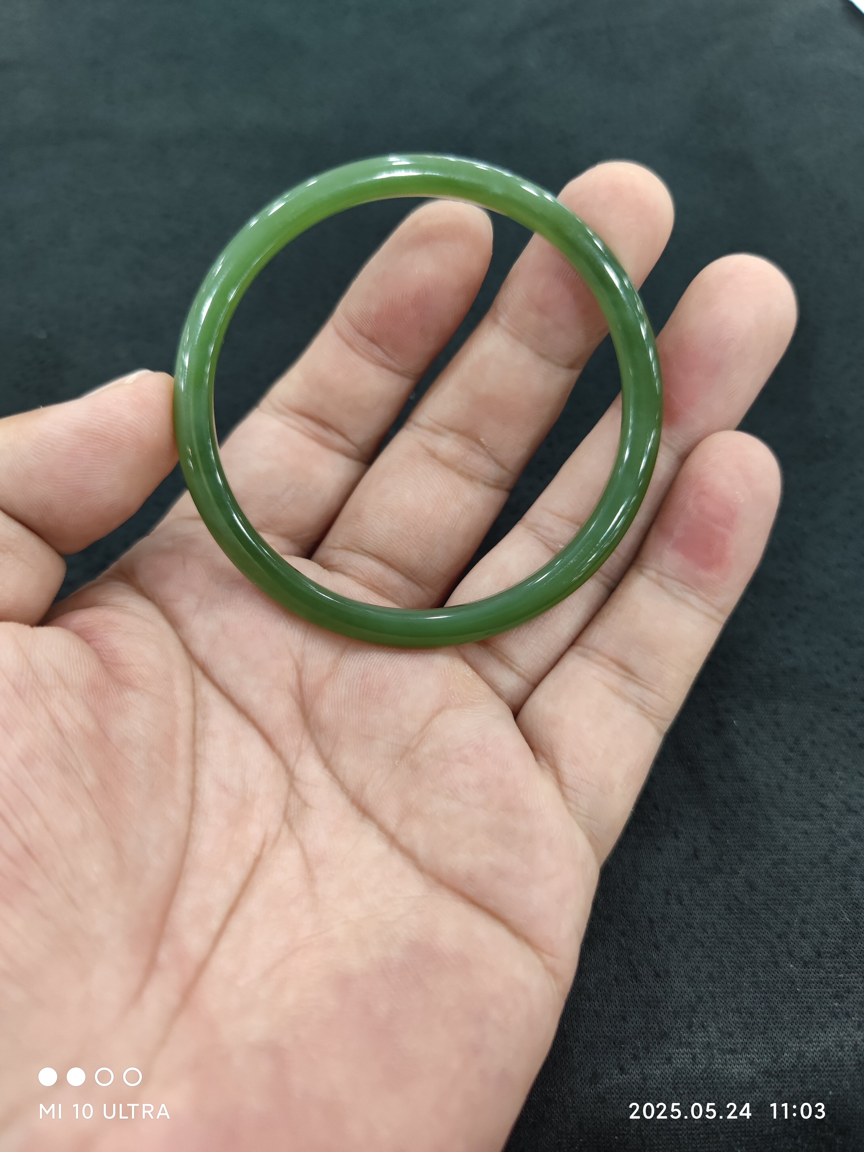 和田碧玉手镯冰底猫眼细条手镯无裂质地干净58.5圈口