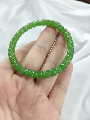 和田碧玉横切面手串青苹果绿色碧玉手串无黑精品手串