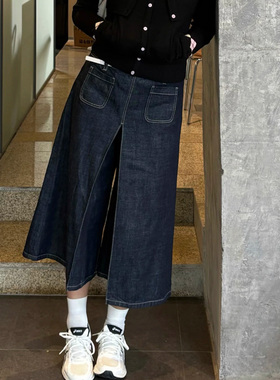 RARELY同款设计A型立褶7分阔腿裤 牛仔裤 01原牛