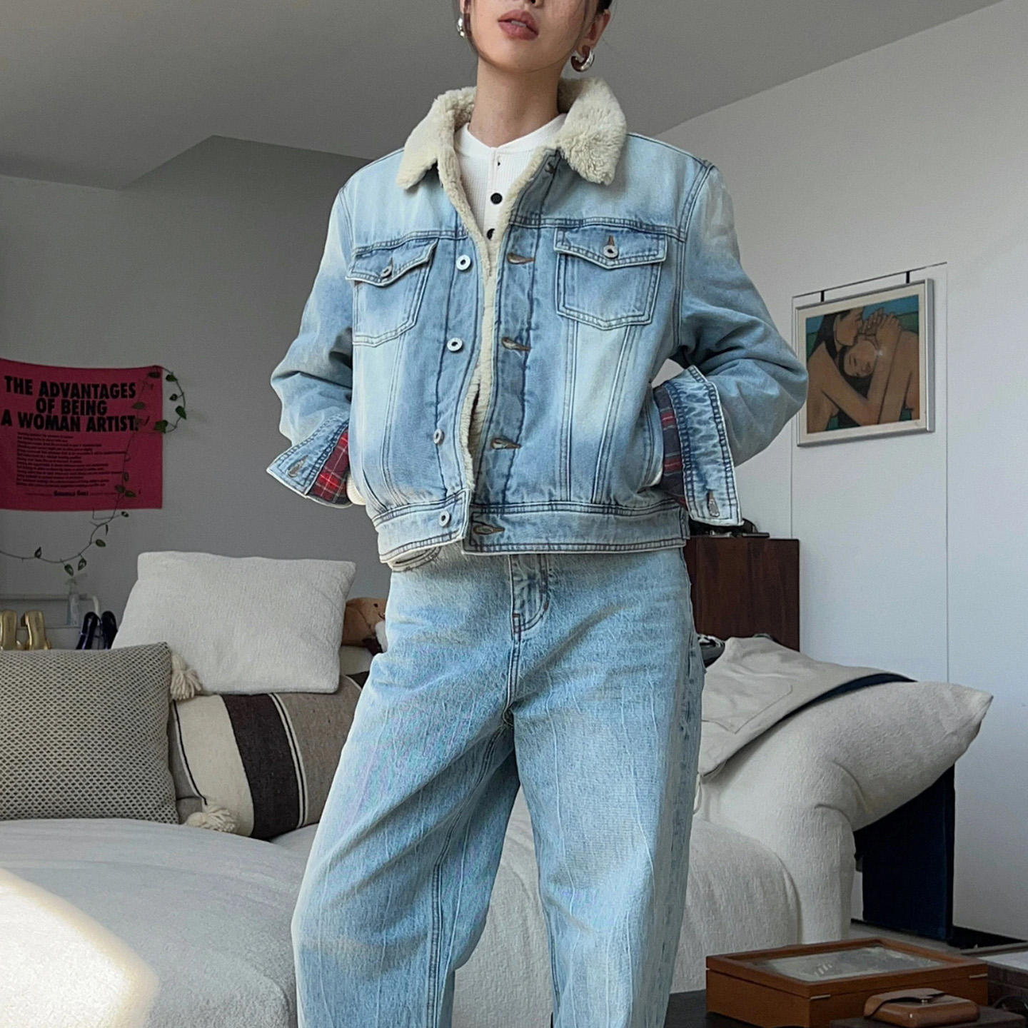 alright羊羔绒夹棉牛仔棉服外套