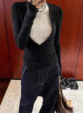 RARELY同款可调节V领修身针织上衣 黑色/咖色/碳灰百搭显瘦针织衫