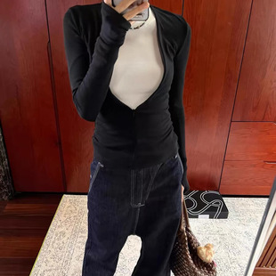 RARELY同款可调节V领修身针织上衣 黑色/咖色/碳灰百搭显瘦针织衫