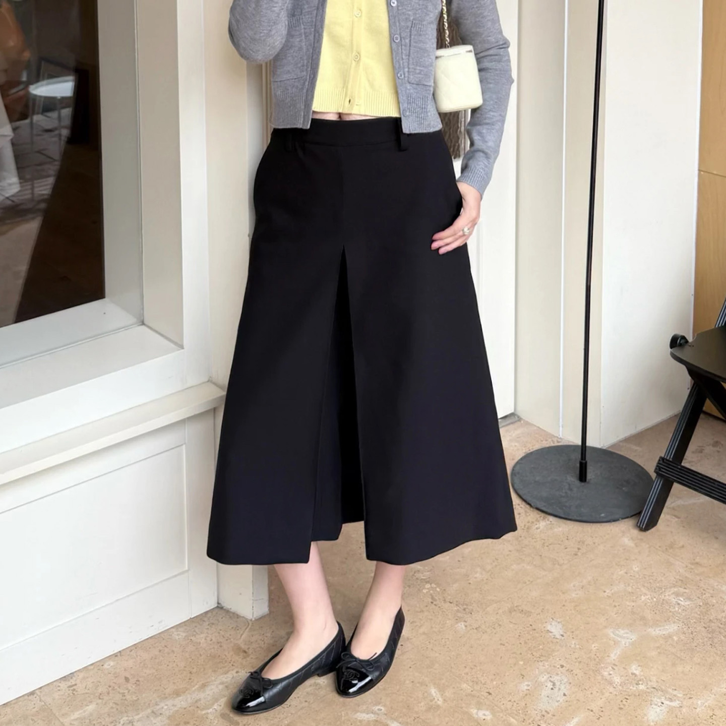 RARELYA型立褶7分阔腿裤黑色