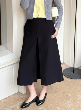 RARELY  A型立褶7分阔腿裤 黑色休闲裤小众设计2025秋冬新款