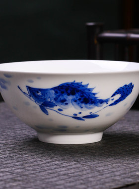 手绘釉下彩青花瓷饭碗景德镇瓷器