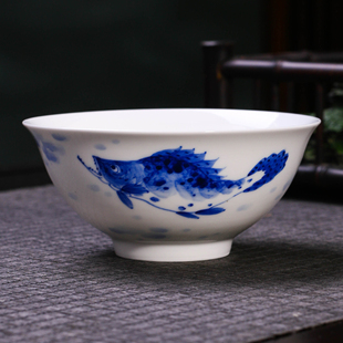 长物居手绘釉下青花瓷饭碗景德镇瓷器餐具陶瓷汤碗手工餐饮具小碗