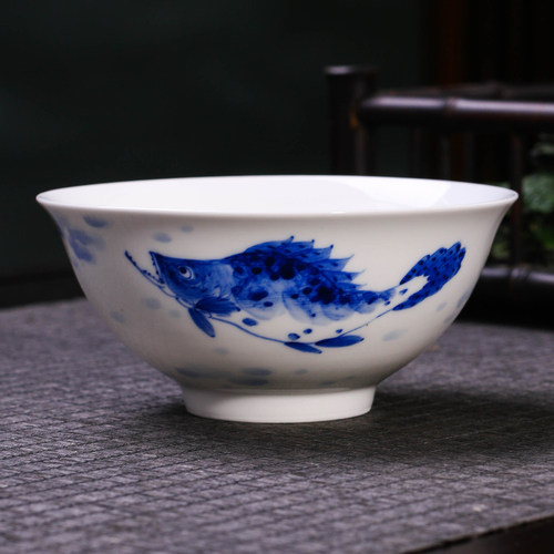手绘釉下彩青花瓷饭碗景德镇瓷器