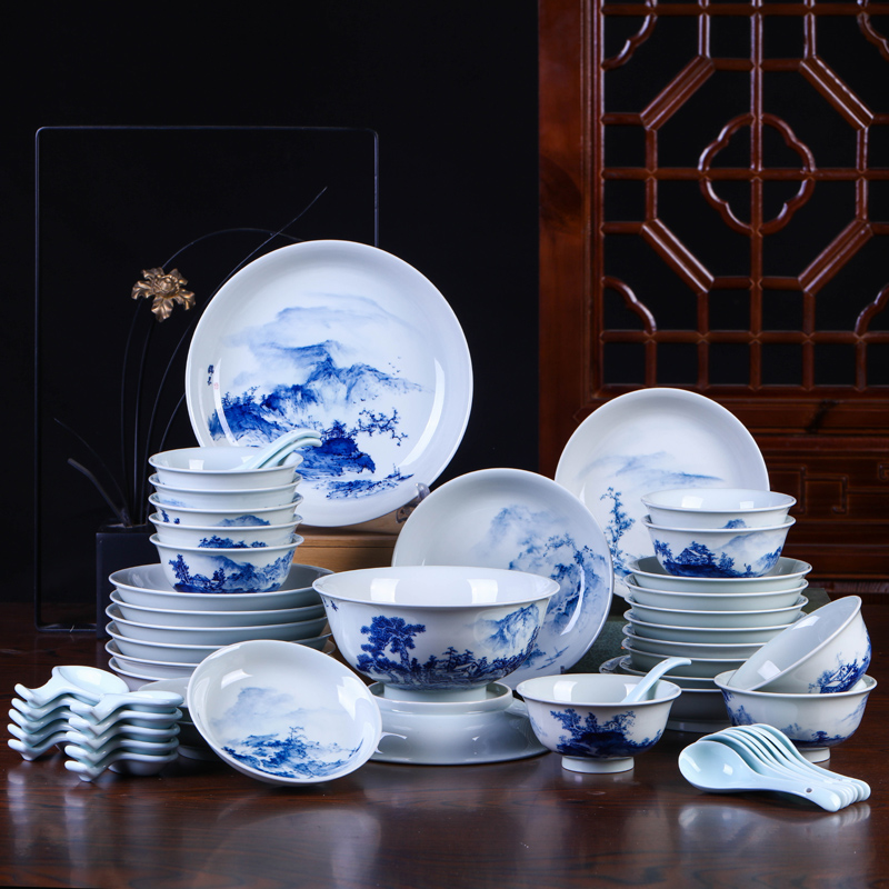 長物居景德鎮(zhèn)瓷器餐具陶瓷碗碗盤碟菜盤面碗手繪青花瓷餐飲具中式