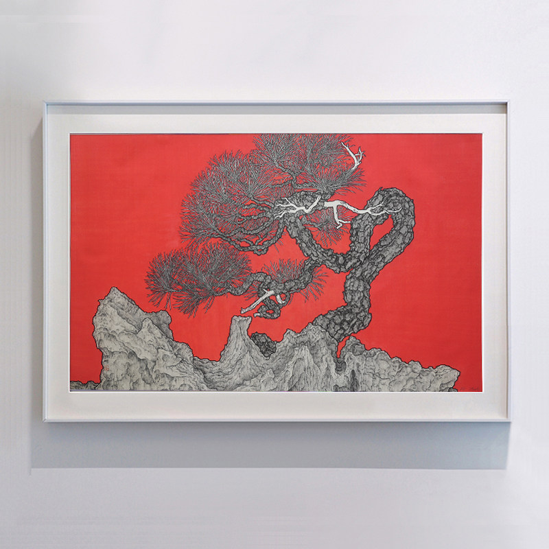 AOCA 新中式书房玄关办公室挂画现代国画 当代艺术家版画 松石图