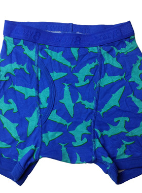 哟呼！crazy8 2-6岁男童瘦款蓝色鲨鱼全棉平脚内裤平角短裤