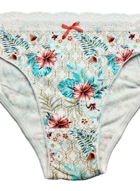 哟呼！primark M-XL码女士白色大花中低腰全棉三角内裤短裤