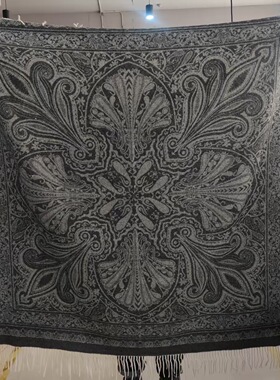 提花毯纯羊毛毛毯旅行披肩毯四边穗方毯新款空调毯子沙发毯旅行毯