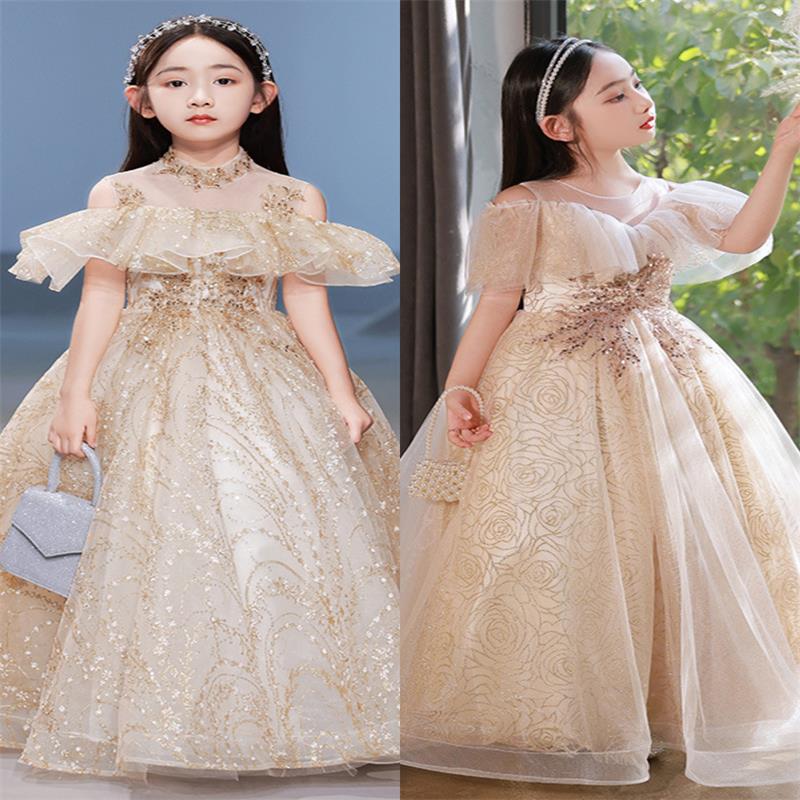 主持人晚礼服裙女大童钢琴演奏比赛服中学生大码高端独唱生日礼裙