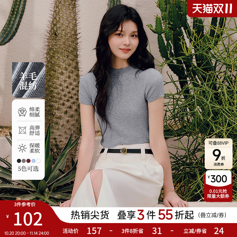 秋水伊人小立领套头毛针织衫