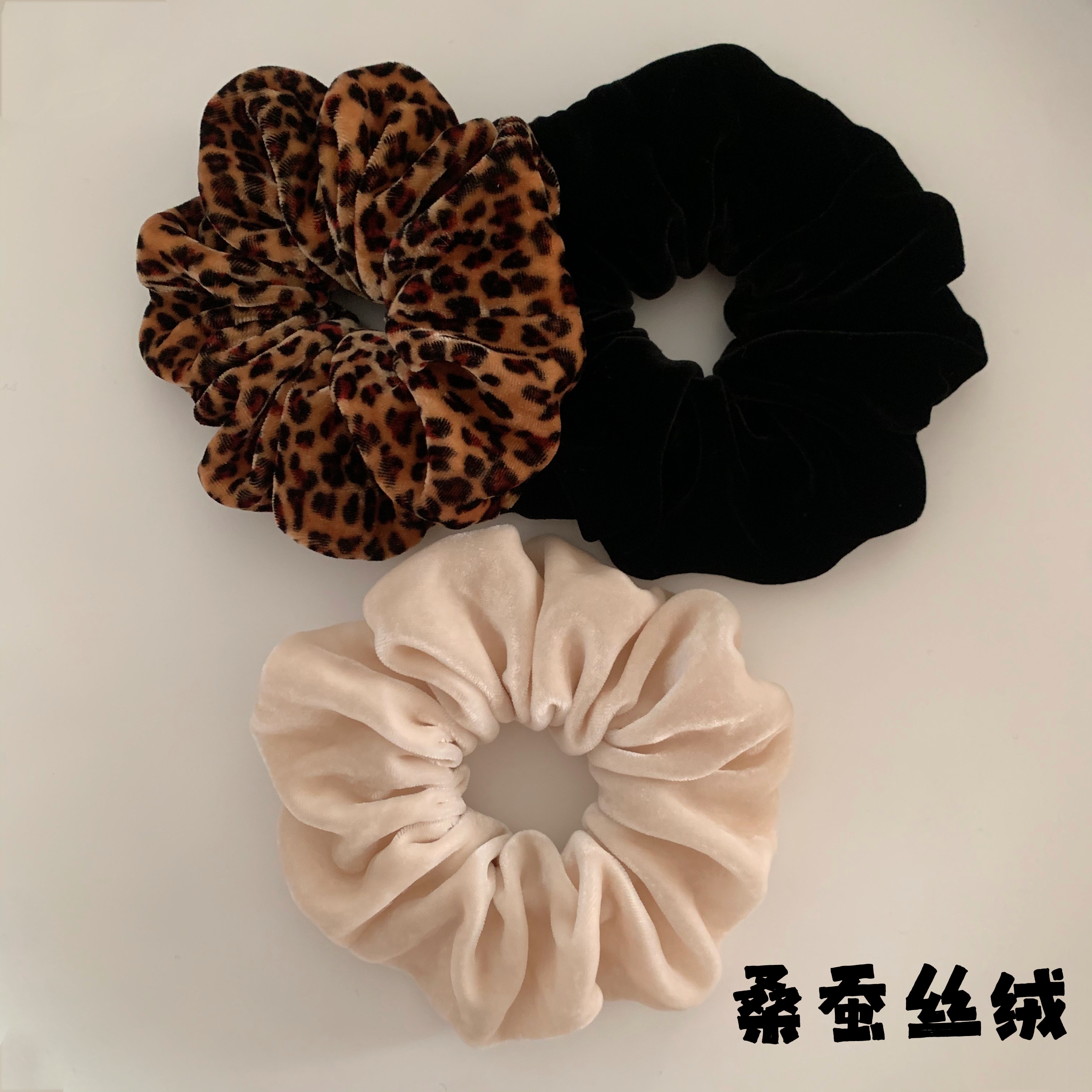 网红真丝丝绒大肠发圈豹纹桑蚕丝高级感法式大号肥肠圈扎头绳发饰