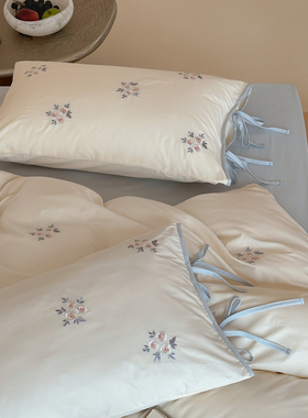 韩式小清新刺绣全棉水洗棉床上用品四件套亲肤柔软纯棉被套床单2m