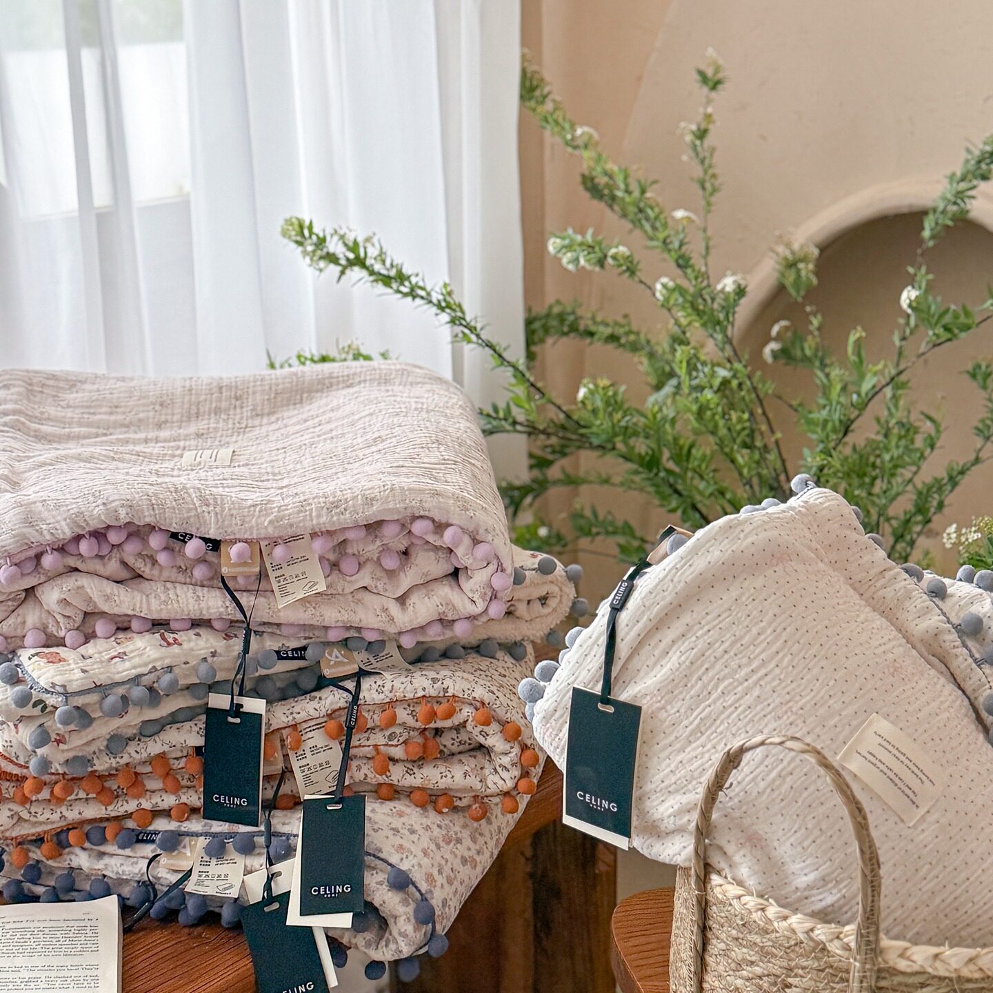 韩式小清新A类纱布宝宝出行盖毯可爱球球小碎花午睡毯ins风沙发毯