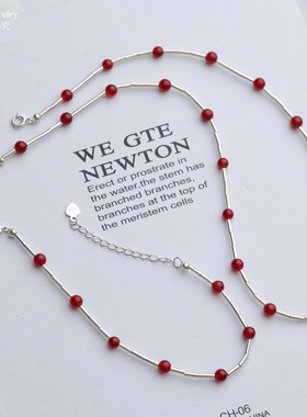 小众设计进口灌银管珠竹节红玛瑙串珠项链手链红色精致锁骨链颈链