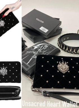 KILLSTAR哥特暗黑Unsacred Heart五芒星骷髅丝绒铆钉手拿包钱