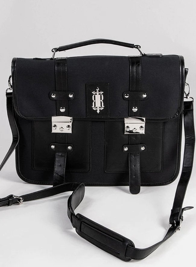 暗黑复古丝绒拼接双肩斜跨背包