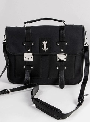 暗黑复古丝绒拼接双肩斜跨背包