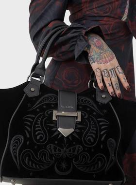 KILLSTAR暗黑哥特亚文化Quiet Meadow黑丝绒腰果花飞蛾刺绣手提包