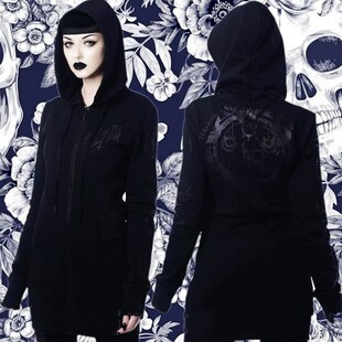 KILLSTAR哥特暗黑Elysian Fields摇滚朋克神秘符号连帽长款卫衣