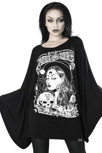 潮牌KILLSTAR The Witch哥特朋克骷髅五芒星和服T恤外衣