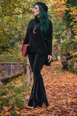 潮牌哥特摇滚高领宽松长款毛衣