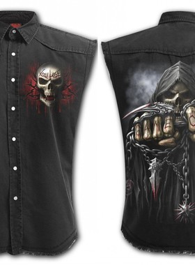 英国金属摇滚品牌SPIRAL T026M602 GAME OVER无袖牛仔背心