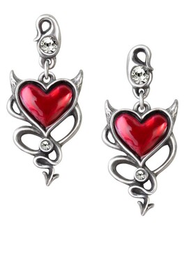 Alchemy Gothic ULFE22 DEVIL HEART 红色珐琅恶魔爱心吊坠耳钉
