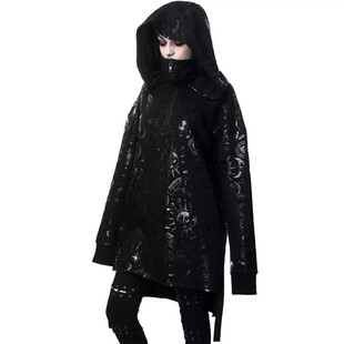 KILLSTAR Beyond哥特暗黑五芒星中长款暗纹连帽风衣外套