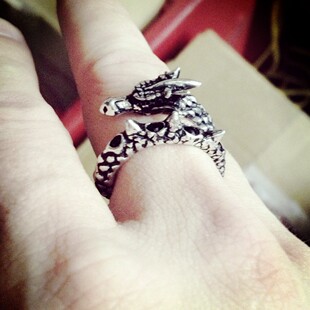 Alchemy Gothic R183 Vis Viva黑暗哥特维京飞龙水晶开口戒指