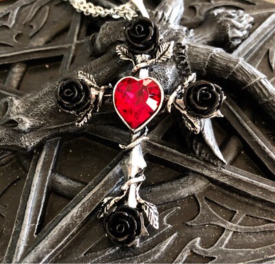 哥特宫廷黑玫瑰十字架项链