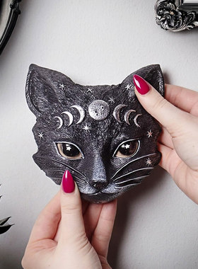 英国Alchemy V129 Mystic Moon Cat魔猫暗黑哥特月相家居摆件墙挂