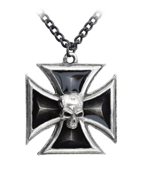 Alchemy Gothic P617 BLACK KNIGHT'S CROSS 骷髅珐琅十字架项链