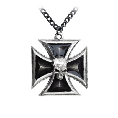 Alchemy Gothic P617 BLACK KNIGHT'S CROSS 骷髅珐琅十字架项链