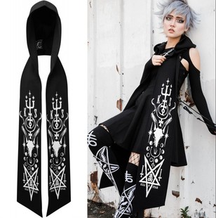 KILLSTAR哥特暗黑Temple Hooded复古教皇十字架摇滚朋克连帽围巾