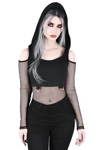 潮牌KILLSTAR Exit Wound朋克摇滚哥特镂空鱼网上衣帽衫T恤