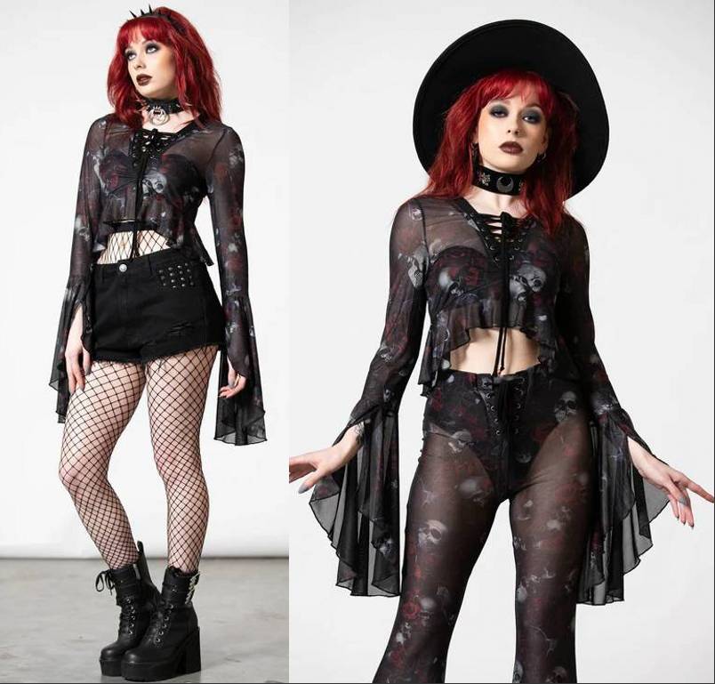 KILLSTAR骷髅玫瑰透视上衣