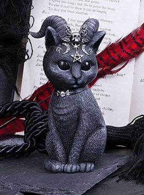 哥特北欧复古家居黑猫摆件树脂