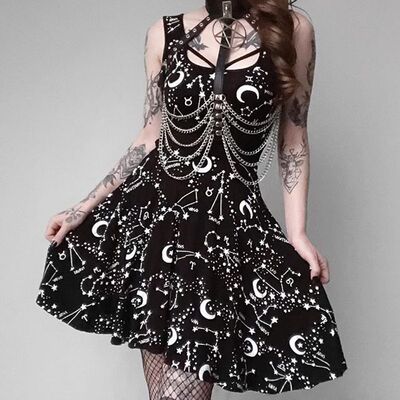潮牌哥特摇滚朋克星象连衣裙