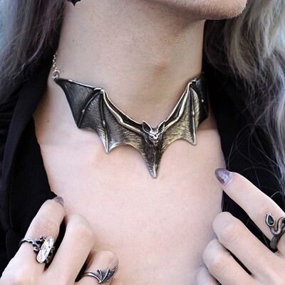 Alchemy英国A牌P983 Descending Darkness哥特暗黑蝙蝠复古项链