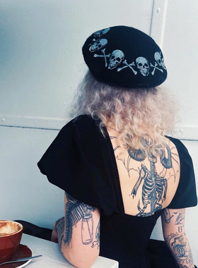 现货KREEPSVILLE 666暗黑哥特Skulls And Bones骷髅摇滚贝雷帽