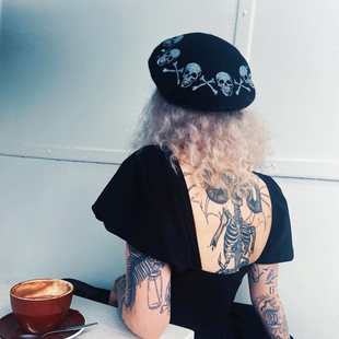 现货KREEPSVILLE 666暗黑哥特Skulls And Bones骷髅摇滚贝雷帽