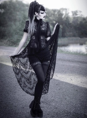 哥特KILLSTAR Stop Staring摇滚朋克复古蕾丝女伶高筒袜