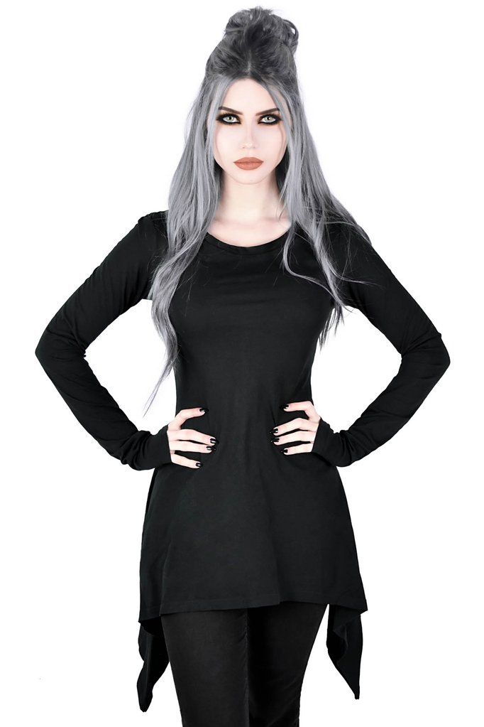 潮牌朋克黑色长袖收腰上衣T恤