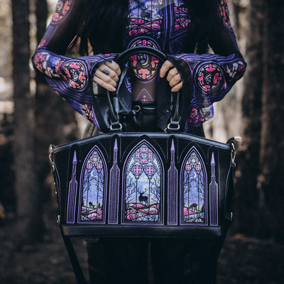 东欧RESTYLE暗黑哥特亚文化NORTHERN LIGHTS教堂彩窗刺绣复古挎包