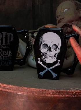 现货KREEPSVILLE 666暗黑哥特Skull Crossbones骷髅棺材马克杯