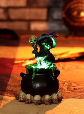 NS Nemesis Now Spook brews Potion黑猫w婆熬药暗黑LED灯摆件